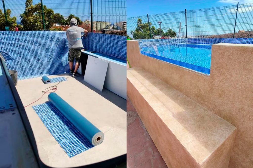 Membranas de alta qualidade da Renolit Alkorplan e ferramentas Leister para impermeabilizar piscinas