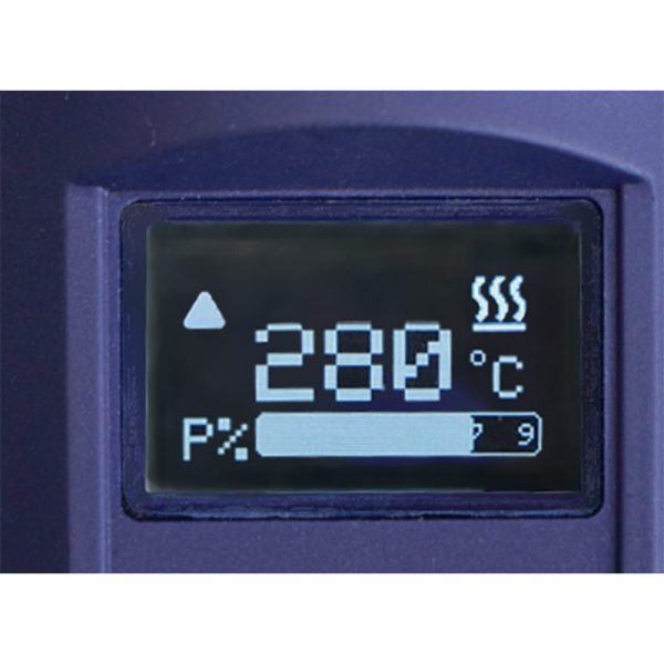 Visor digital da extrusora WELDY BOOSTER EX3 PLUS exibindo temperatura de soldagem com precisão